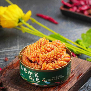 麻辣即食鱿鱼花罐装鱿鱼零食鱿鱼卷香辣八爪鱼小龙虾尾罐头下饭菜