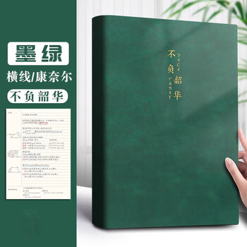 白金丽人 康奈尔笔记本本子5R高效记忆思维导图复习本加厚备考复习开学季学习a4软皮简约大号记事本 墨绿