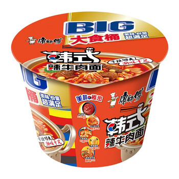 康师傅 韩式辣牛肉面big大食桶6桶/12桶方便面箱装泡面速食面 6桶