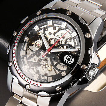 机械手表全自动镂空表运动时尚手表 间黑面芯钢带