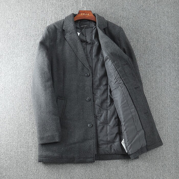 剪标男装秋冬纯色加厚保暖羊毛呢大衣外套 灰色 56190-210斤