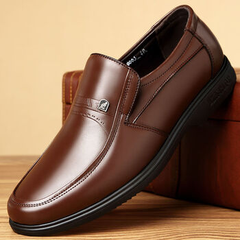 鞋子男皮鞋豪路袋鼠王男士新款中老年人爸爸防滑软底头层牛皮鞋加绒