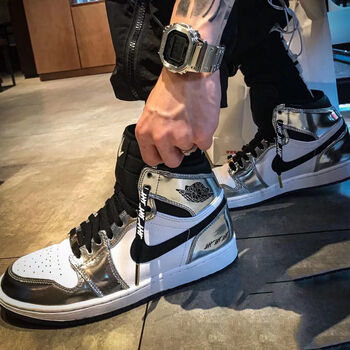 高品质air乔aj伦纳德液态银镜面电镀银男女高帮运动篮球鞋伦纳德液态