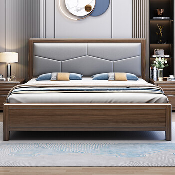 麦娅月 实木床 双人床现代简约轻奢软靠主卧婚床家用卧室舒适大床  1.