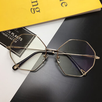 韩版网红原宿风素颜眼镜女多边形学生金属圆脸平光镜架潮人简约男 银