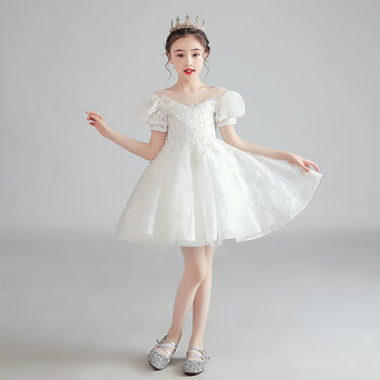 裙女孩花童婚纱女大童钢琴演出服公主裙12岁少女生日新款高贵表演衣服