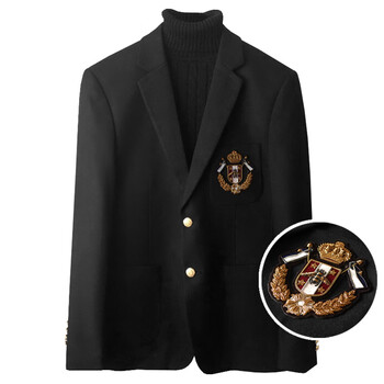 slp大义西服权志龙同款欧美秋冬雅痞手工小蜜蜂皇冠刺绣徽章潮牌毛呢