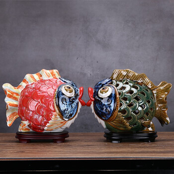 家居装饰艺术品鱼陶瓷摆件客厅书房酒柜电视柜摆设送领导礼物年年有余