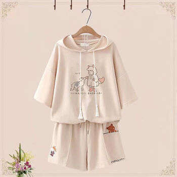 夏季韩版显瘦穿的衣服可爱小清新学院风短袖短袖短裤套装少女装新款