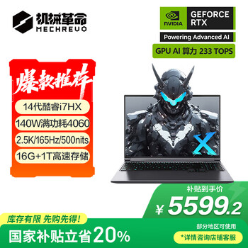 机械革命【国家补贴20%】极光X 14代酷睿i7HX 游戏本笔记本电脑(i7-14650HX 16G 1T RTX4060 2.5K屏 165Hz)
