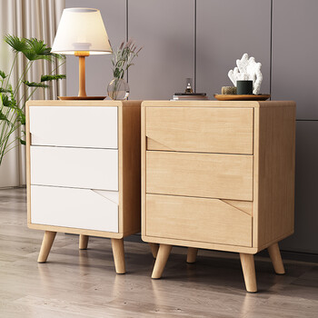 北欧实木床头柜现代简约创意卧室橡胶木储物柜简易欧式床头收纳柜