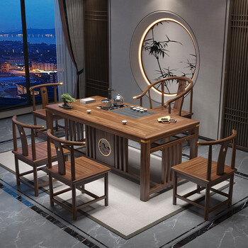 茶台桌套装新中式功夫橡木茶桌实木小阳台办公室家用茶水台泡茶喝茶