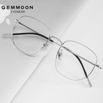 聚魅（Gemmoon）多边大框纯钛近视眼镜框金丝眼镜架定制防蓝变色眼睛男 