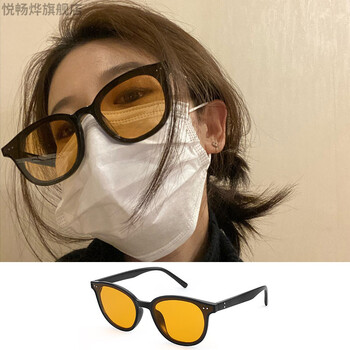 新款gmlang墨镜 gmlang茶色墨镜女夏季防晒ins黑框男复古黄色太阳眼镜