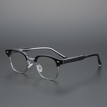 近视镜框搭配正装商务潮人近视眼镜文艺复古茶色眼镜架男 亮黑银色 单