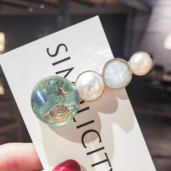 人造水晶星空发卡边夹子东大门网红同款发夹头饰女刘海夹边夹 绿色