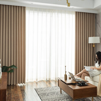 年新款北欧简约客厅遮光窗帘卧室少女遮阳现代轻奢飘窗挂钩式 驼色 6