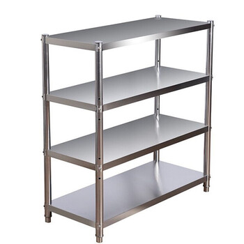 家用不锈钢厨房置物架4层落地式多层收纳储物饭店用白钢锅碗架子 宽40