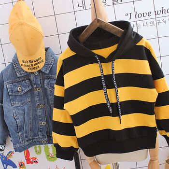 【京东优选】2019春款男童卫衣全棉条纹打底衫小童连帽卫衣春秋款儿童