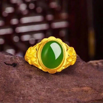 沙越南金戒指i镀指环女款结婚戒指简约久不掉色 绿宝石戒指6