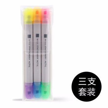 国誉（KOKUYO）日本进口WILL STATIONERY 学生双头记号笔荧光笔 F-WPM104S 3支6色套装