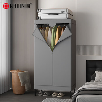 川井简易衣柜布衣柜全钢架布艺收纳柜卧室出租房单人全封闭衣橱015HS