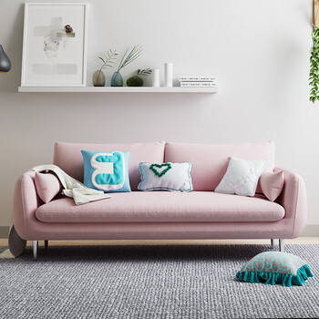 客厅三人简约现代房间卧室粉色服装店双人北欧沙发 藕粉色-k137-25 大