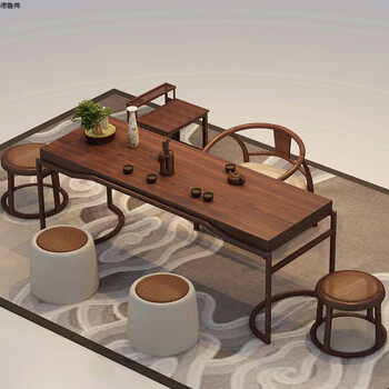 新中式茶桌椅组合 茶室现代实木泡茶艺客厅会所茶台家具 1.
