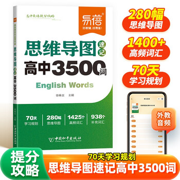【易蓓】高中英语思维导图速记3500词 高考大纲词汇单词手册乱序版通用版高一高二高三高频词汇速记手册