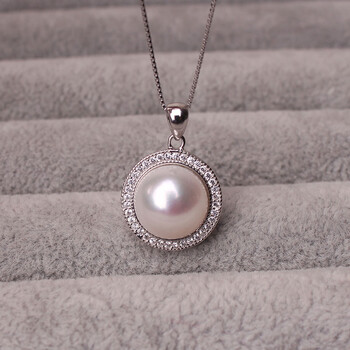 时尚气质淡水珍珠女项链吊坠 紫百搭银锁骨链 白色 45cm