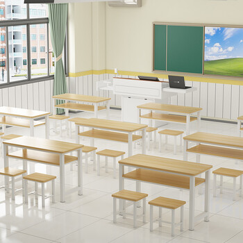 中小学生双人课桌学校辅导班课桌椅套装补习补课培训班教室桌子 圆角