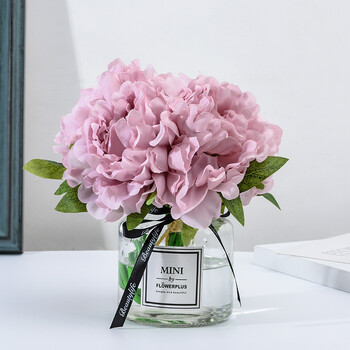 ins北欧客厅假花仿真花 牡丹花绢花家居装饰插花小清新玻璃花瓶花艺