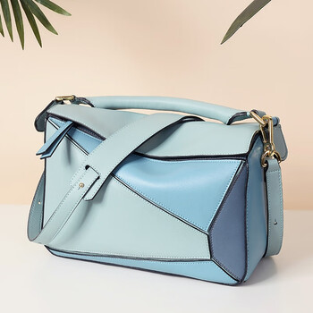 京东特惠 真皮女包斜挎女士包包时尚牛皮女款小包女斜挎包拼接几何包