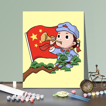 diy数字油画我和我的祖国手工绘红色主题填涂色油彩装饰画中国梦 闪闪