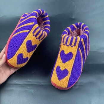 蓝尹情棉毛线编织鞋毛鞋拖鞋手工棉鞋冬天儿童定制联名款定 紫色爱心