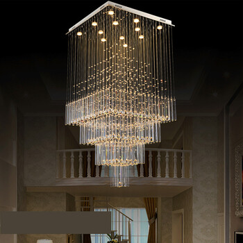复式楼中空客厅大吊灯简约现代 楼中楼客厅水晶吊灯长方形别墅大厅中
