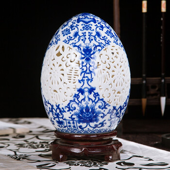 景德镇陶瓷器古典镂空瓷花瓶工艺品客厅摆件家居酒柜装饰品瓷瓶 青花