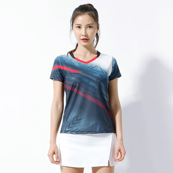 短袖冷感上衣网球裙裤速干乒乓球训练运动服印字b1007女蓝白白裙套装l
