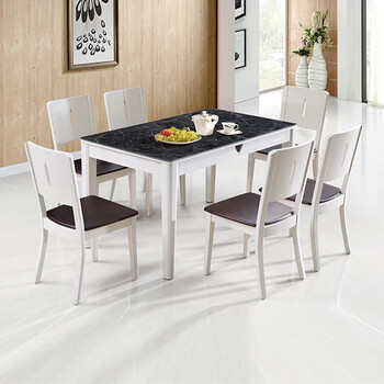 全友家居餐桌椅一桌四椅组合现代简约长方形钢化玻璃餐桌120728 一桌