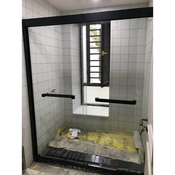 淋浴房隔断浴室玻璃门卫生间干湿分离沐浴屏不锈钢一字简易移门蓝 2