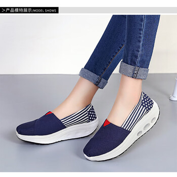 【京东品质】2019春老北京布鞋帆布摇摇鞋女厚底增高松糕鞋休闲鞋一脚