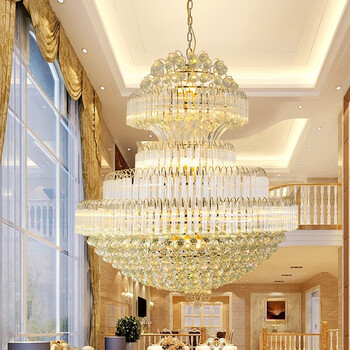 美设 别墅复式楼梯水晶吊灯低楼层客厅大吊灯酒店工程金色长吊灯 直径