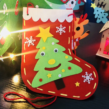 圣诞节手工制作儿童礼品礼物袋 幼儿园创意不织布圣诞袜diy材料包sn