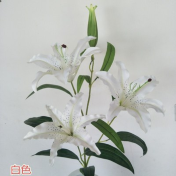 仿真百合花假花摆设香水百合花仿真虎头兰客厅装饰花插花娟花pu干花百合花单支仿真香水百合花客厅摆件4头白色 图片价格