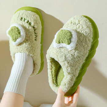 可爱居家室内家用防滑情侣棉拖鞋居家毛绒拖鞋男冬 【配色熊】草绿 36
