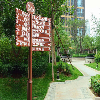 导向牌分流小区指示牌户外指路牌立式景区标识牌引导牌指引牌 咖啡色