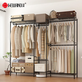 川井衣帽架落地挂衣架卧室出租房衣服收纳置物架大容量全钢架衣柜011