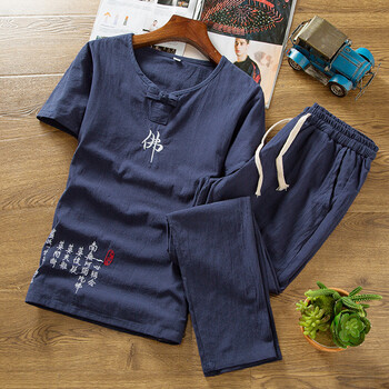 古风睡衣男中国风汉服男夏天短袖中式复古典家居服套装可外穿 cl九分