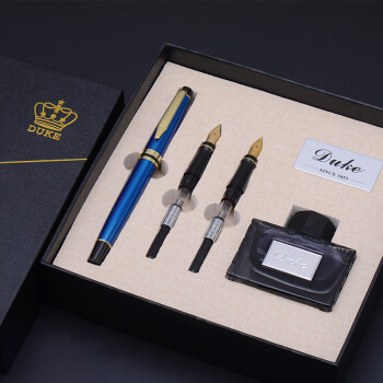 公爵（DUKE）英朗商务系列组合笔 美工笔+钢笔+宝珠一体/送人/自用/练字均可/礼盒装（金夹）三用笔/透明蓝