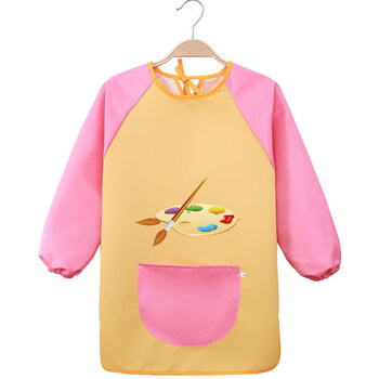 儿童围裙画画衣防水大童衣服罩衣长袖防水女童小孩练毛笔字围兜长款